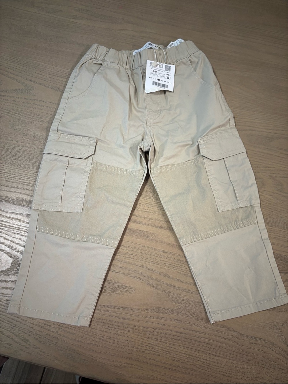 Zara Boys Beige Cargo Pants with Drawstring Waist